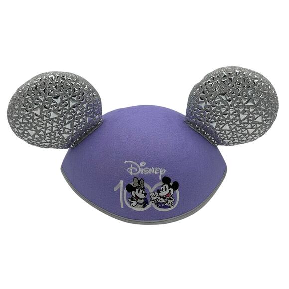 Disney 100 Celebration Mickey & Minnie Mouse Purple & Platinum Ear Hat - Picture 1 of 5